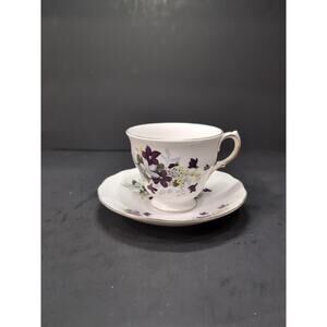 Royal Vale Violets‎ Cup & Saucer, Purple Floral Tea Cup, English Bone China